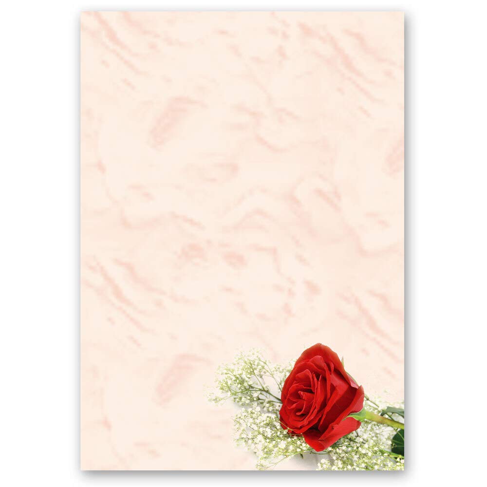 Motif Letter Paper! RED Rose Flowers & Petals, Love & Wedding 250 Sheets DIN A5 - Paper-Media