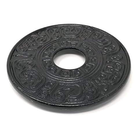 THY COLLECTIBLES Black Cast Iron Trivet Teapot Tetsubin Stand, Unique Oriental Pattern Cover