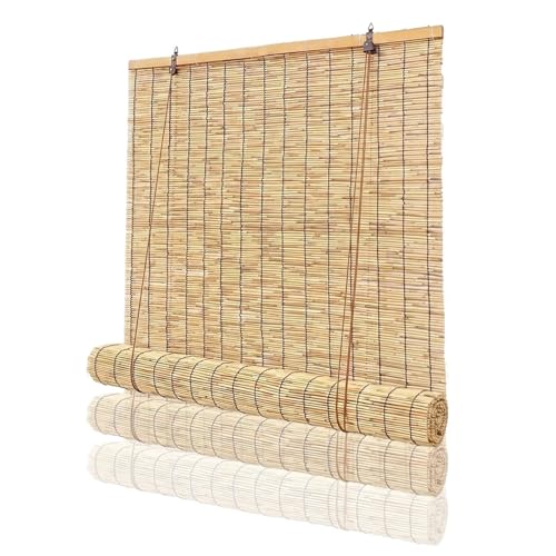 Bamboo Shades for Outdoor Patio Waterproof Bamboo Blinds 36 47 55 60 65 72 79 Blackout Reed Roller Shades with Lifter for Porch Patio Yard Windows(Natural A 36 W x 48 H)