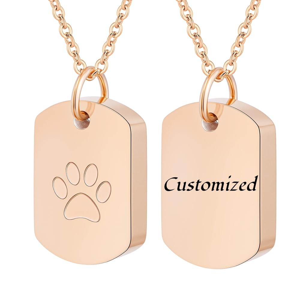 InfuMemo Customize Urn Necklaces - Dog Tags Pet Memorial Urn Necklace Dog Tag Style Paw Print Cremation Jewelry Keepsake Pendant for Beloved Dogs & Cats Personalized Necklaces Engraved Names Jewelry