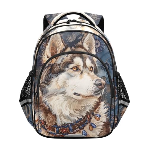 Husky Dog Ethnic Style Backpack for Kids 8-14 Years Boys Girls School Bookbag Daypack M 202b5552