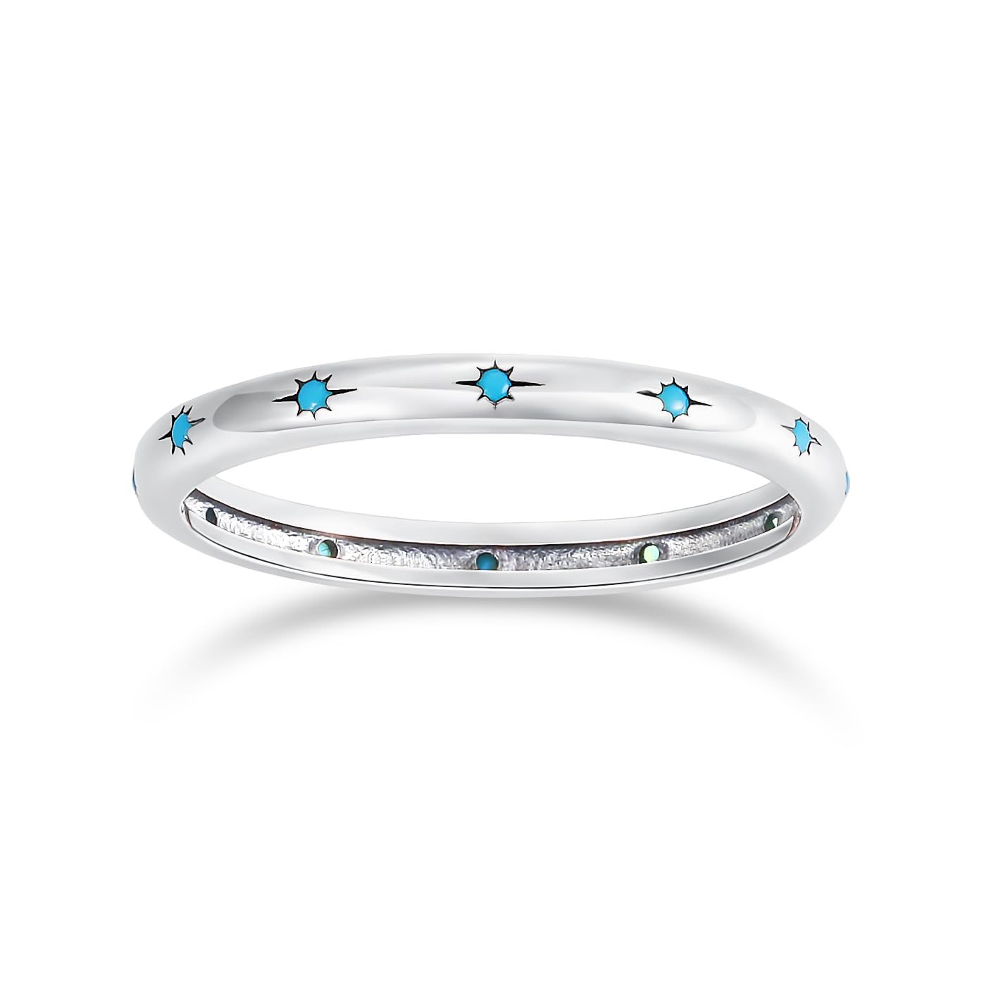 SHINYSO 925 Sterling Silver Ring Engagement Wedding Band with Blue Created Turquoise Stackable Rings for Her Size 4-10