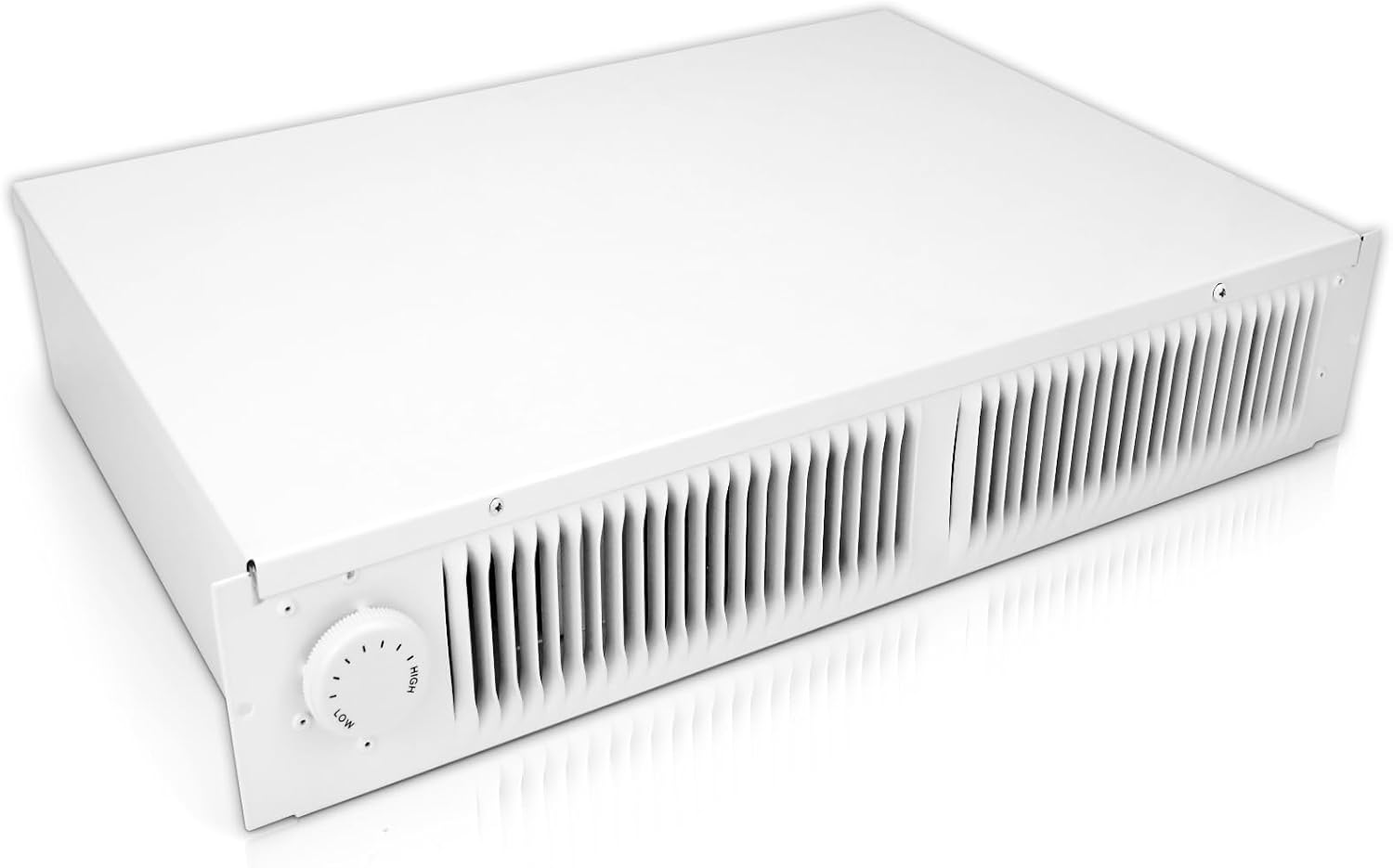 112 Electric Kickspace heater with thermostat, covers 150 sq. ft. at factory-rated voltage, suitable for kitchens, bedrooms, bathrooms, and other kick spaces. 120V/240V-1500W, white