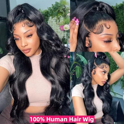 drawstring body wave lace front wigs human hair pre plucked 360 hd full invisible strap glueless frontal lace wig 180 density for women 28 inches