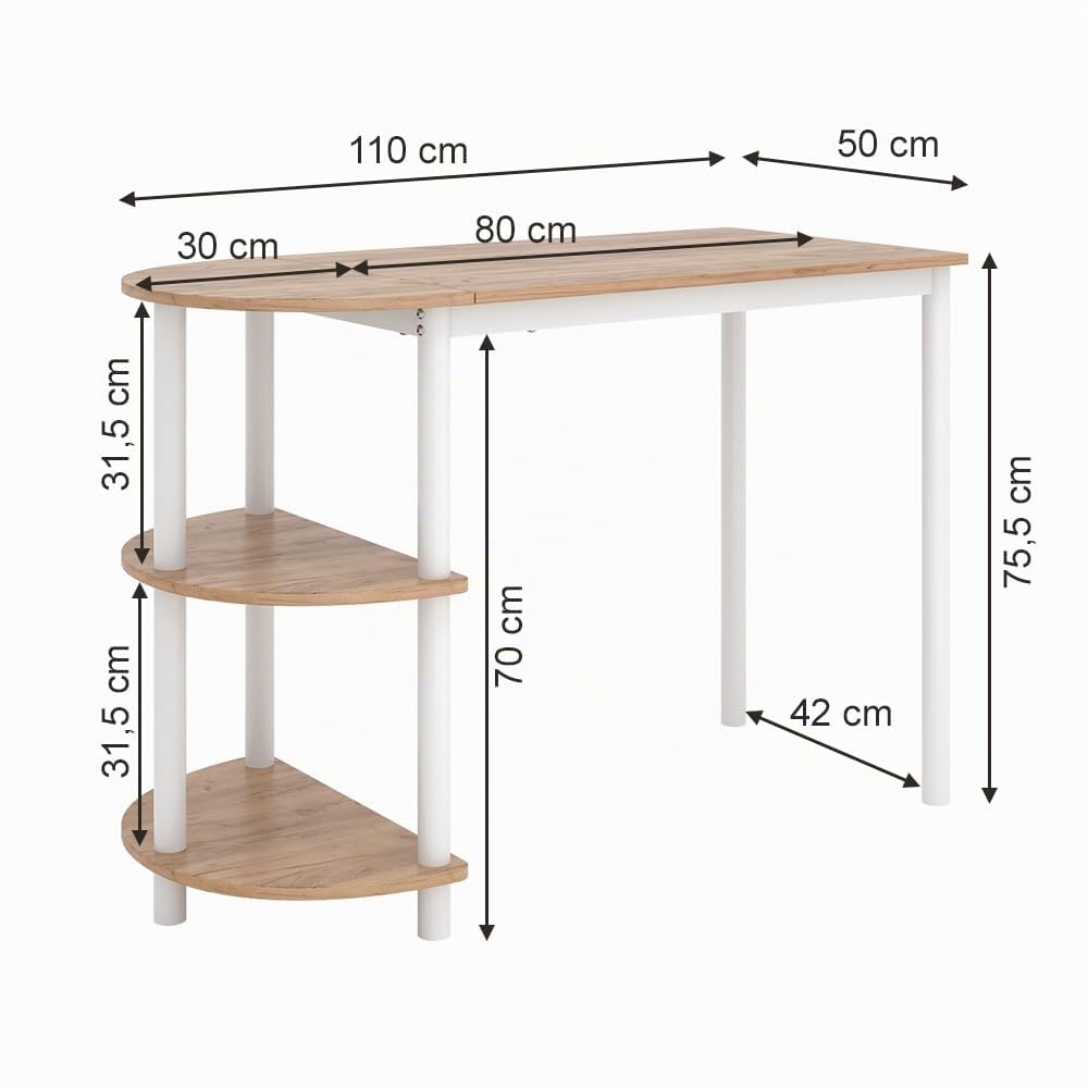 Vicco Table de Cuisine Freetown, Chêne doré/Blanc, 110x50cm