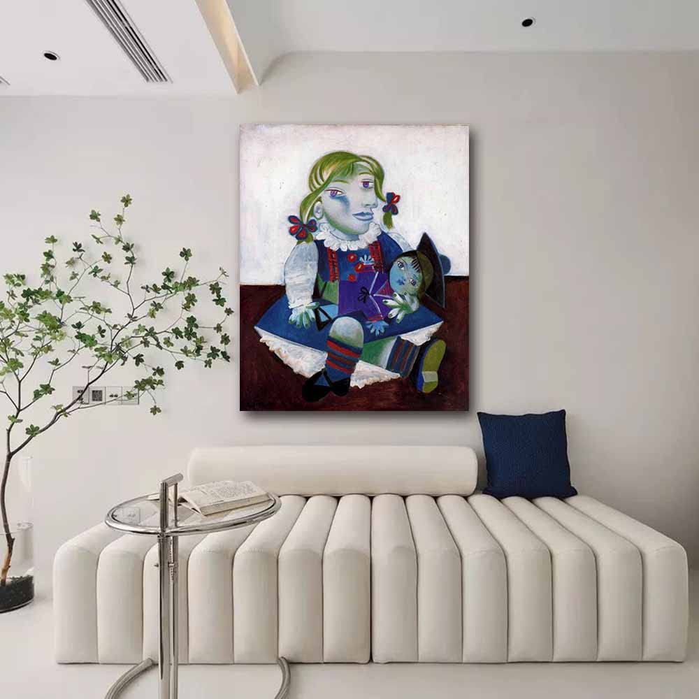 Amazon.co.jp: パブロ・ピカソPortrait of Maya with Her Doll 絵画