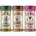 3 Grill Spices Gift Set - Bourbon Barrel BBQ Rub | Red Wine Rosemary Sea Salt | Craft Beer Chilli Seasoning - 2024 Stocking Stuffers For Men Adult Dad Gift Birthday Unique Fathers Day Valentines Him