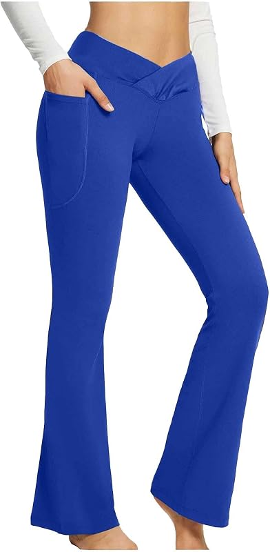 Lolvmvchi Flare Yoga Pants with Pockets for Women-Wide Leg High Waisted Tummy Control Yoga Pants Stretch Comfy Soft Leggings