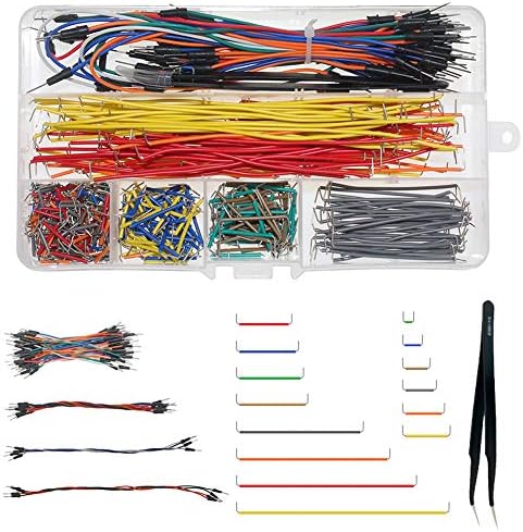 WayinTop Breadboard Jumper Wires Assorted Kit, Preformed Breadboard U-Shape Jumper Wires 14 Assorted Length + Solderless Flexible Breadboard Jumper Cables M/M + Tweezer for Breadboard Prototyping