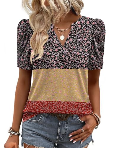 Zeagoo Women Blouses Cute Summer Tops 2026 Puff Short Sleeve Shirts V...