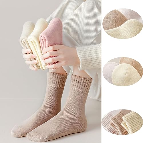 3 Pairs of Wool Socks, Women's Winter Fleece Socks, Thickened Warm Tube Autumn and Winter Super Thick Stockings3