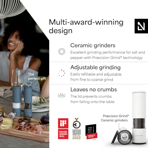 Image of LARS NYSOM Salt and Pepper Grinder Set Manual, Stainless Steel Salt and Pepper Mills with Adjustable Ceramic Grinder I Design Spice Shakers (Pure White)