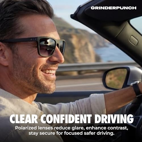 Image of grinderPUNCH Polarized Sunglasses for Men and Women Lightweight TR90 Frame UV400 Protection Square Sun Glasses