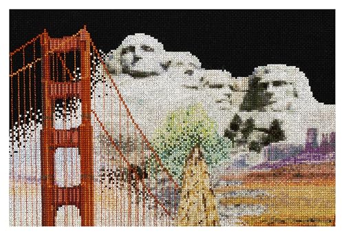Image of Thea Gouverneur - Counted Cross Stitch Kit - America - Aida Black - 18 Count - Embroidery Kit for Adults - DMC Embroidery Threads and Other Cross Stitch Supplies Included - 544.05