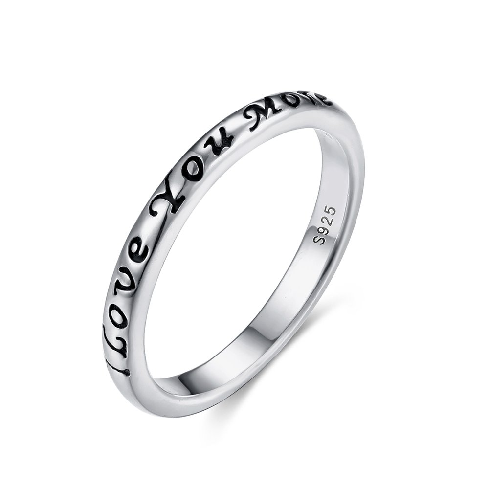 TONGZHEScript I Love You More Wedding Band Ring Antiqued Sterling Silver 925 Band Width 3mm UK L1/2-P1/2 EU 52-57