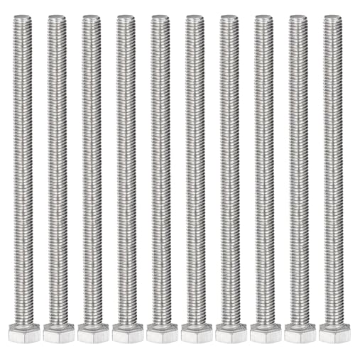 Image of MroMax 10Pcs M8-1.25 Hex Bolts, M8 x 120mm Hex Head Screws Bolts | 304 Stainless Steel 18-8, Fully Threaded, External Hex Drive, for Mounting Chair, Rail, Wheels, Boat and Plastic Bumpers