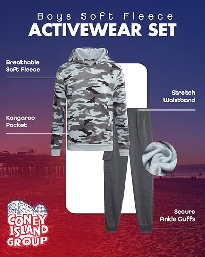 Coney Island Boys' Athletic Jogger Set - 2 Piece Fleece Pullover Hooded Sweatshirt and Cargo Sweatpants for Boys (Sizes:8-16)2