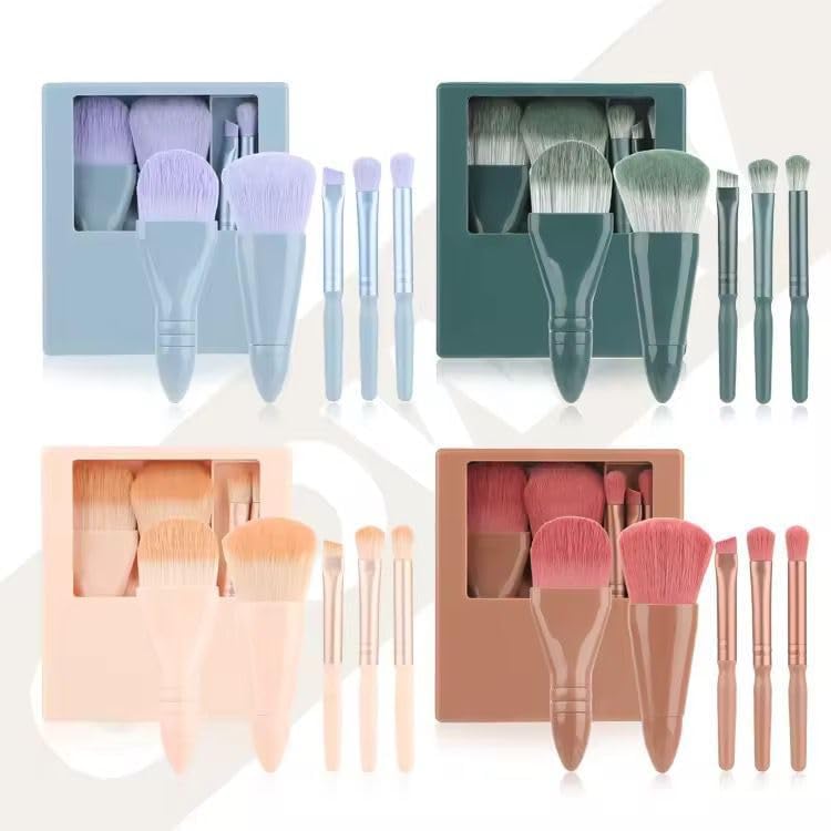 Rubyface 5 Piece Makeup Brushes Set, Professional Travel Small Makeup Brushes with Brush Case Built-in Mirror, Portable Cosmetics Brushes for Eyeshadow, Powder, Foundation (Shells - Shape)-image-44