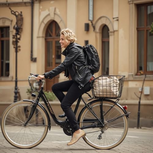 WOOGCSO Fahrradkorb Hinten, Fahrrad Korb Metall Groß mit Wasserdicht Abdeckung Reflektierender und Gepäcknetz für Kleiner Hund Einkaufen Picknick Schulranzen (38×31×26cm)