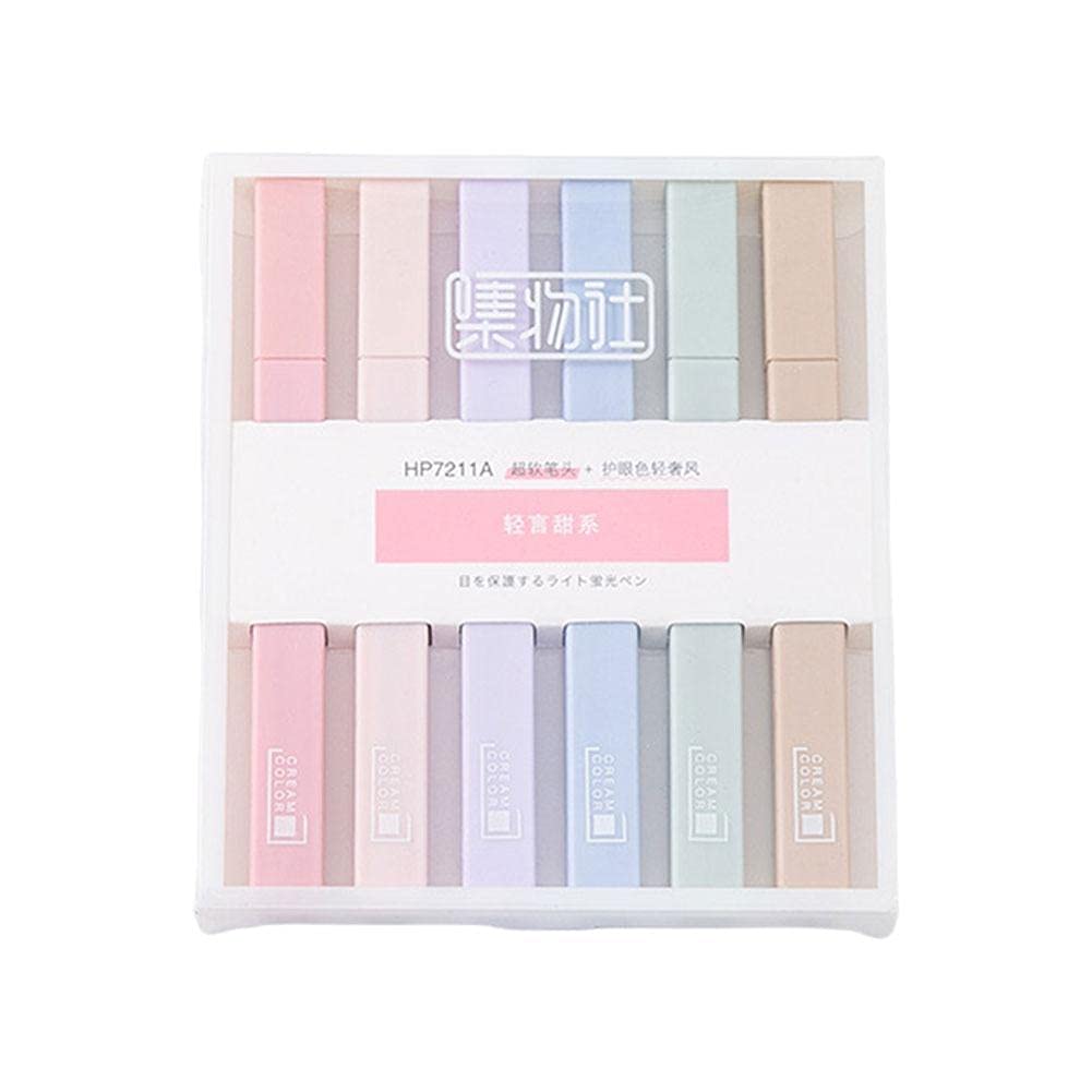 YISHI 6Pcs/Set Soft Tip Fluorescent Highlighter Pen Quick Dry Kawaii Chisel Tip Markers Pastel Drawing Pens for Student School Office Supplies Cute Stationery Assorted Colours