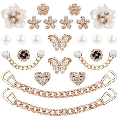 24 Pcs Bling Shoe Charms for Women Flower Pearl Shoes Decoration Charms for Clog Rhinestone Shoes Chain Charm Cute Shoe Charms DIY Shoe Accessories for Birthday Party Valentines Day Gifts