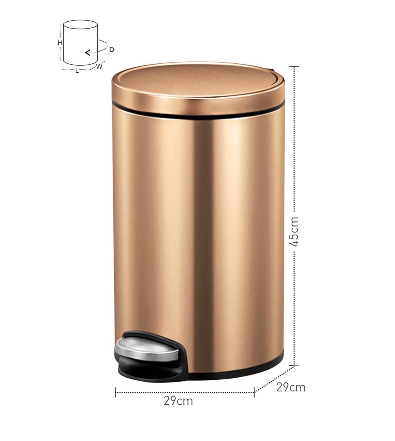 Bronze Copper Pedal Bin - 20L Stainless Steel Trash Can -5