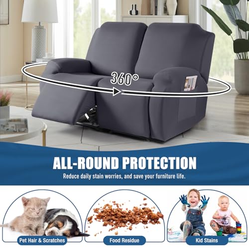 Image of TAOCOCO Recliner Loveseat Covers Stretch Sofa Covers for 2 Seat Large Reclining Couch, 2 Pieces Reclining Loveseat Covers Soft Washable Furniture Protector with Pocket (2 Seater Oversized, Dark Gray)
