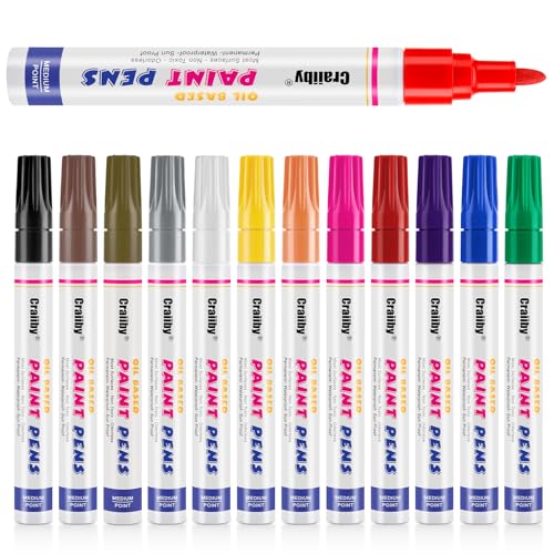Oil Based Paint Markers 12 Colors Permanent Paint Pens Waterproof Quick Dry Paint Marker Set for Rock Painting Wood Glass Metal Plastic Canvas DIY Craft