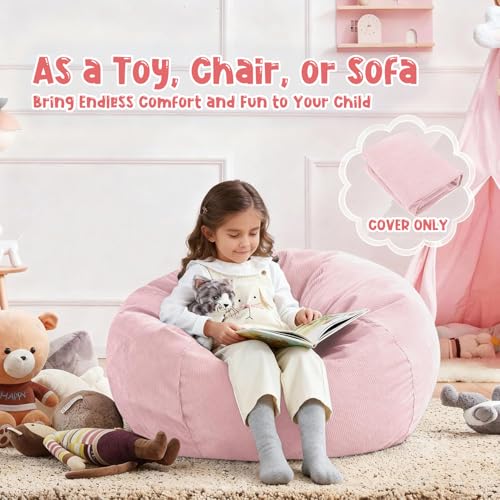 Nobildonna Bean Bag Chair Cover (No Filler) for Kids and Adults,Beanbag Stuffed Animal Storage Without Filling Plush Toys Holder and Organizer Soft Premium Corduroy 200L (Pink) - Image 5