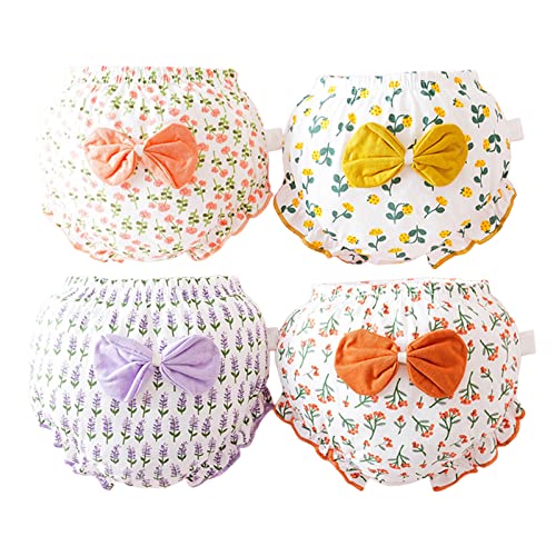 Toddler Infant Girls Floral Print Bowknot Training Underwears Cotton Ruffled Briefs Comfortable P𝐚nties