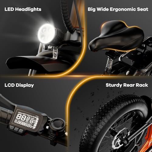 Image of 1000W Folding Electric Bike, 48V 20.8AH Large Removable Battery E-Bike, 30+MPH, 80 Miles Max Range, 20 inch Fat Tire Electric Bike for Adults, Adult Electric Bicycles for Commute