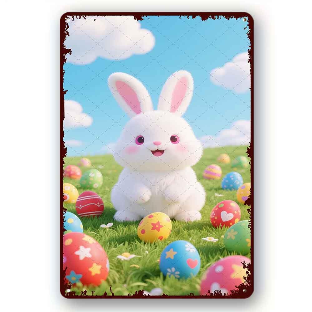 peiyeety Metal Tin Signs Vintage Funny Easter Bunny Home Novelty Bedroom Vintage Living Room Patio Wall Decor8x12 Inch