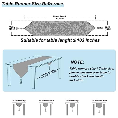 HeMiaor Handmade Table Runner Retro Embroidery Pattern with Tassels for Luxurious Home Decor for Party Dinner 120 inches Long Light Blue - Image 2