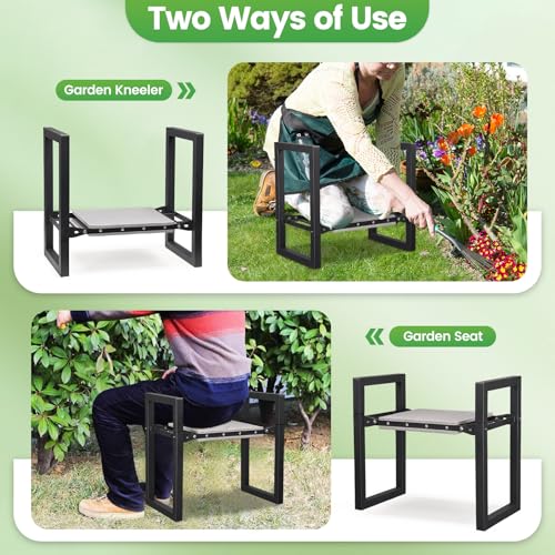 Garden Kneeler and Seat,Black Heavy Duty Foldable Garden Bench Kneeling Stool,Kneeler with Extra EVA Foam Pad,Gardening Tools Gifts for Women,Mom & Dad,Grandparents
