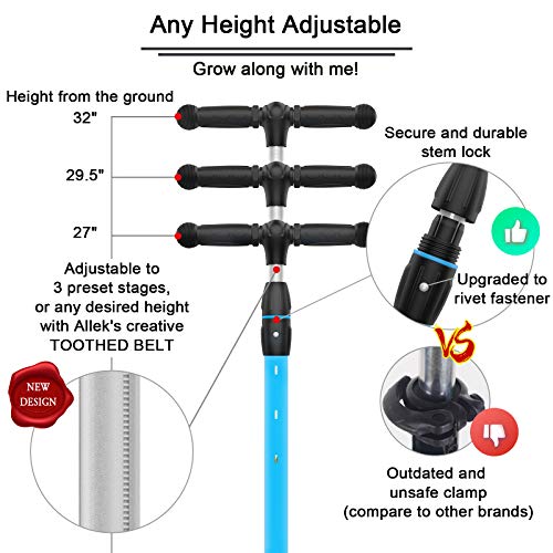 Image of Allek Kick Scooter B03, Lean 'N Glide 3-Wheeled Push Scooter with Extra Wide PU Light-Up Wheels, Any Height Adjustable Handlebar and Strong Thick Deck for Children from 3-12yrs (Aqua Blue)
