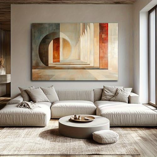 Tableau abstrait coloré avec cadre intérieur en bois véritable et toile texturée