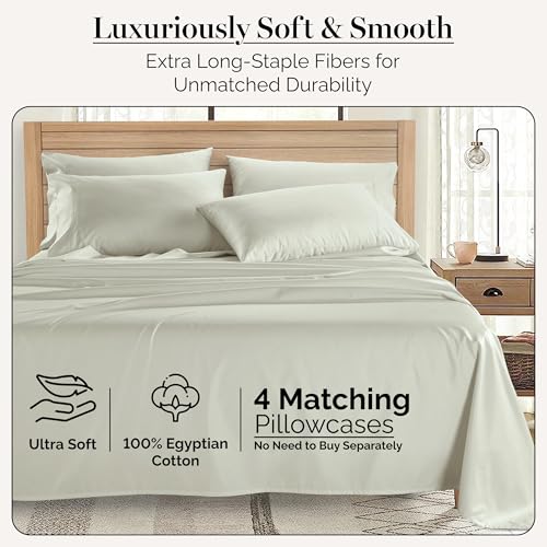 Casa Platino 100% Egyptian Cotton Sheets Full Size Set - 6 Pcs (1 Flat, 1 Fitted, 4 Pillowcases)- Ultra Smooth Sateen Weave Bed Sheets Set with 15" Deep Pockets - Silver