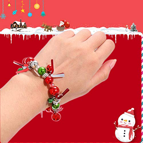 HEIDKRUEGER 3pcs Christmas Jingle Bell Bracelets Xmas Multi Color Beaded Charm Stretch Bracelet Christmas Holiday Party Favors for Women Jewelry Gift2