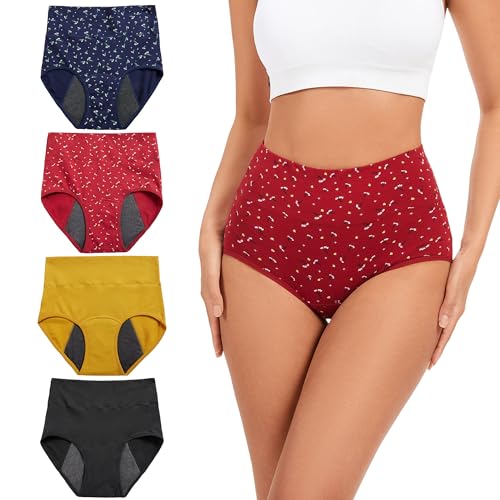 HATSURE Period Underwear for Women Heavy Flow Cotton Leakproof Panties High Waist Incontinence Briefs 4 Pack
