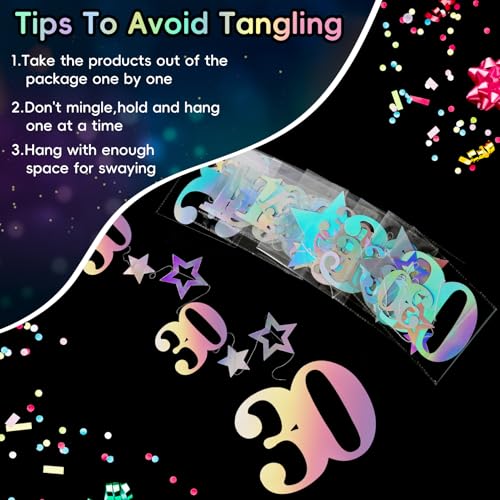 Image of Eucutur Iridescent 30th Birthday Decorations for Him Her, Pre-Strung Glitter Twinkle Number Vintage 1996 30 Years Old Hanging Streamer Banner Party Supplies, Cheers 30th Birthday Anniversary Decor