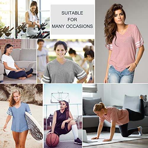 Voqeen Camisetas Mujer Verano Tops Básicos Cuello en V Rayas Manga Corta Casual Camiseta Suelta Moda Sudadera