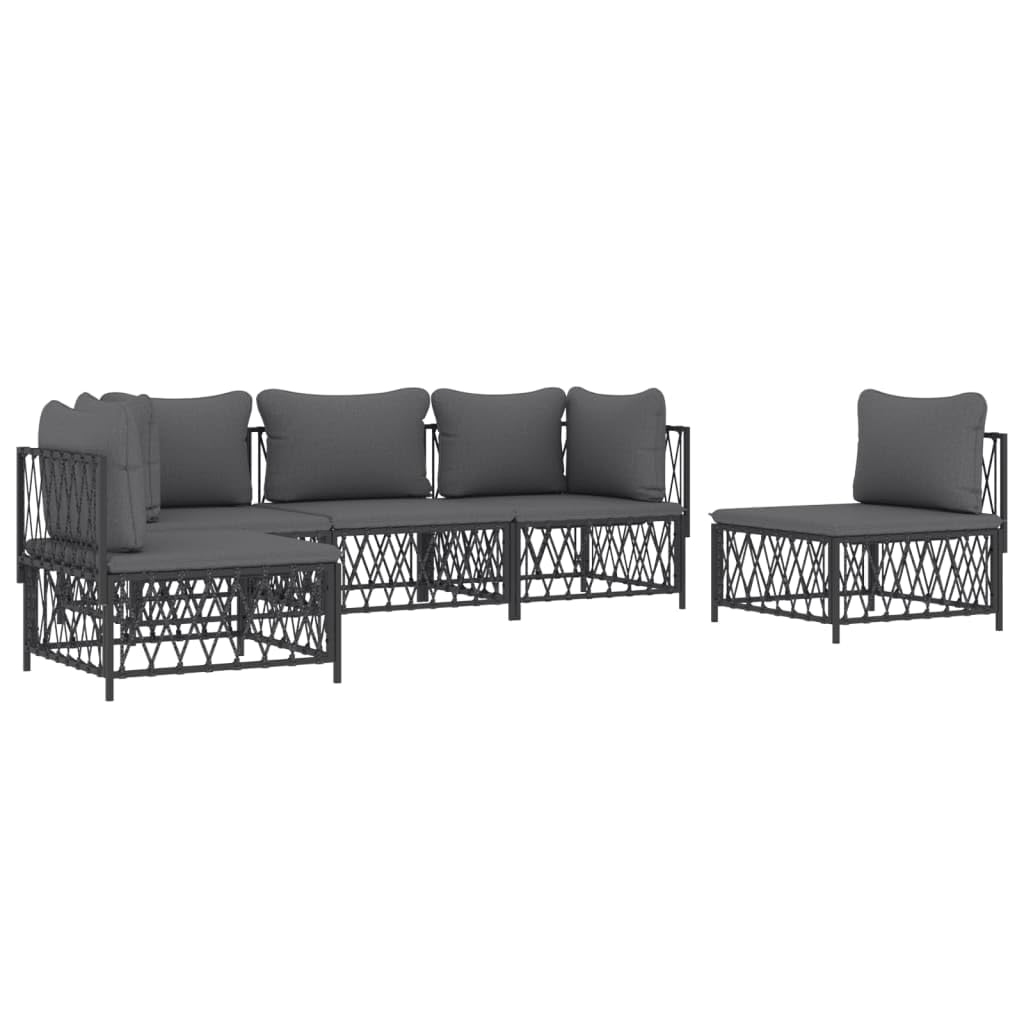 Salon de Jardin avec Coussins 5 pcs Anthracite Acier Mobilier Extérieur