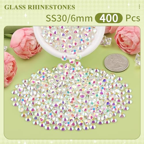 Image of 400PCS SS30 /6mm Crystal Glass Rhinestones for Bedazzling (Transparent AB) | Flatback Rhinestones for Crafting DIY Nail Art Makeup Decoration, Gems Diomand Charms for Tumbler Shoes Clothing Mug
