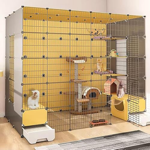 屋内猫のケージ、猫のエンクロージャー、取り外し可能な金属製犬小屋、プラットフォーム付きDIYメタルキャットケージ、1-2猫、バニー、チンチラ、リスに最適な大きな運動場所(サイズ:219*14 FANDIAO