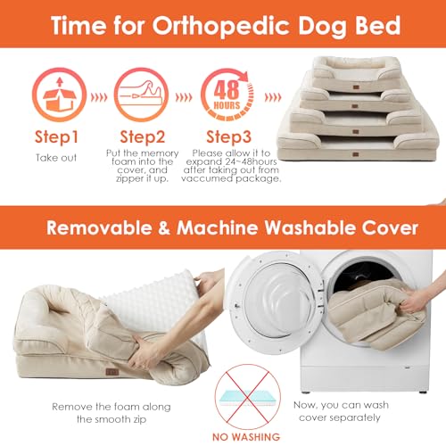 EHEYCIGA Orthopädisches Hundebett Kleine Hunde, 76x51cm, Memory Foam Hundekorb Mittelgroße Hunde, Waschbar Hundesofa Wasserdicht rutschfest, Hundecouch mit Hohem Rand, Beige
