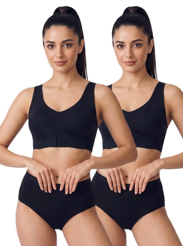 tweens Cotton Bra Panty Set for Women | Non-Padded Bonded Gym Bra with Crisscross Back | Hidden Concealer | Mid Waist Hipster Panty | No Elastic Marks | Seamless Comfortable Innerwear Set-picture-25