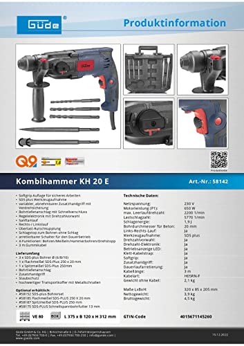 Güde Kombihammer KH 20 E Bohrhammer Meißelhammer Bohrmaschine Stemmhammer Bohrer – Bild 5