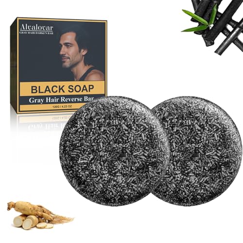 Alvalovar Gray Hair Reverse Bar Black Soap For Gray Hair Darkening Shampoo Bar with 120g for Men 2pcs