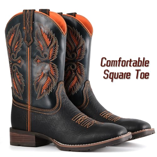 Image of SUREWAY Cowboy Boots For Men - Mens Square Toe Western Boot,Oil /Slip Resistant,Durable Fashionable Classic Pull on 10 Inch Boots Mid Calf Wellington Boots