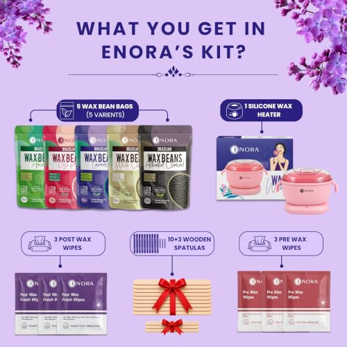 Image of ENORA Premium Waxing Kit for Women - Silicone Wax Warmer for Hair Removal, Eyebrow, Bikini, Legs, Face, Brazilian Wax & More - Machine + 5-Pack Hard Wax Beads (50 g)+ Accessories